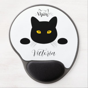 Meow Black Cat Golden Eyes Customizable Gel Mouse Pad