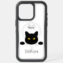Meow Black Cat Golden Eyes Customizable