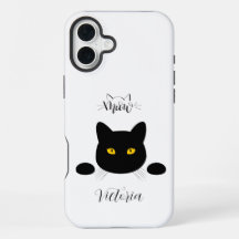 Meow Black Cat Golden Eyes Customizable