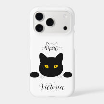 Meow Black Cat Golden Eyes Customizable