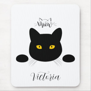 Meow Black Cat Golden Eyes Customizable Mouse Pad