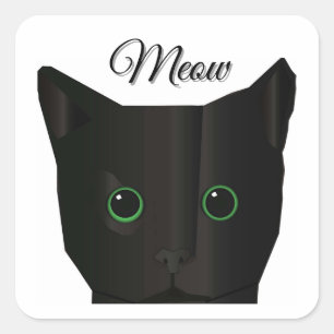 Meow Black Cat Square Sticker