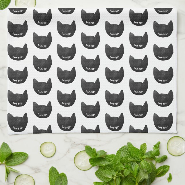 Meow Black Cats  Kitchen Towel (Folded)