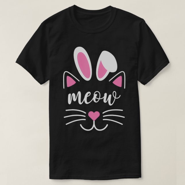 Meow Cat Face Easter Day Bunny Ears  Funny Cat Lov T-Shirt (Design Front)