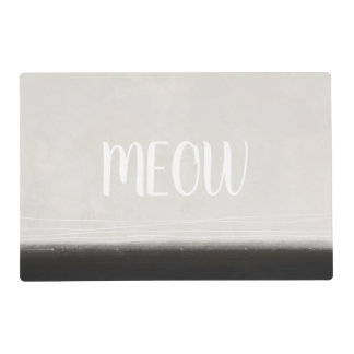 Meow Cat Food Place Mat - Modern Grey White