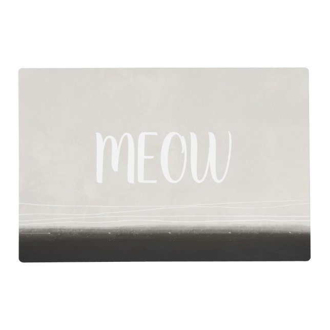 Meow Cat Food Place Mat - Modern Grey White (Back)