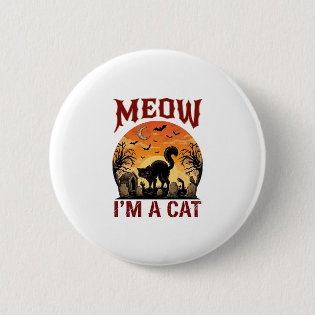 Meow Cat Halloween Black Cemetery_1 Button (Front)
