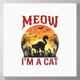 Meow Cat Halloween Black Cemetery_1 Canvas Photo Tile