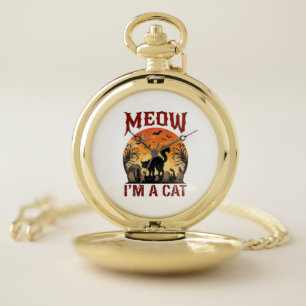 Meow Cat Halloween Black Cemetery_1 Pocket Watch