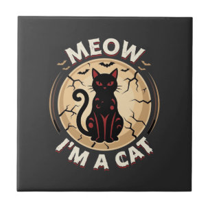 Meow Cat Halloween Graphic Design_1 Ceramic Tile