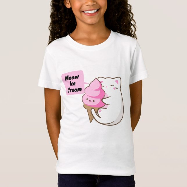Meow Cat Love Ice Cream T-Shirt (Front)