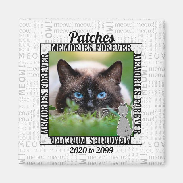 Meow Cat Memorial with Name and Photo Magnet (Front)