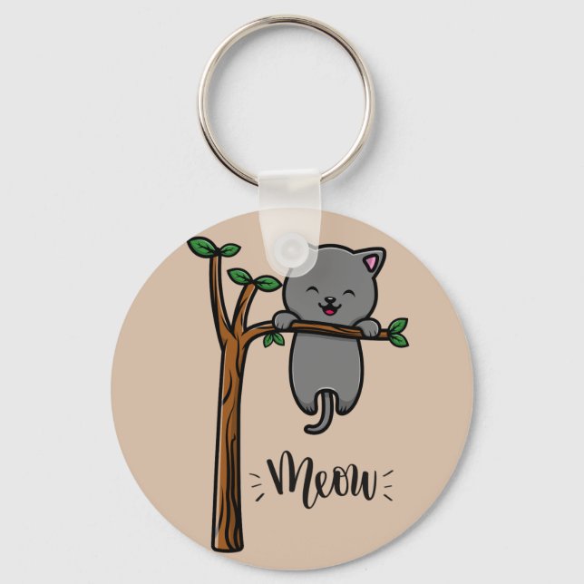 MEOW CAT ON TREE  KEYCHAIN (Front)