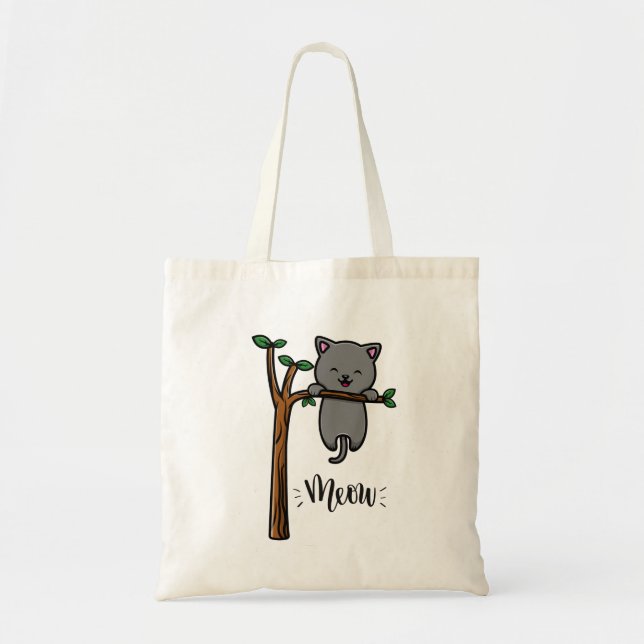 MEOW CAT ON TREE  TOTE BAG (Front)