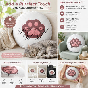 Meow" Cat Paw Round Pillow Minimalist Gift for C