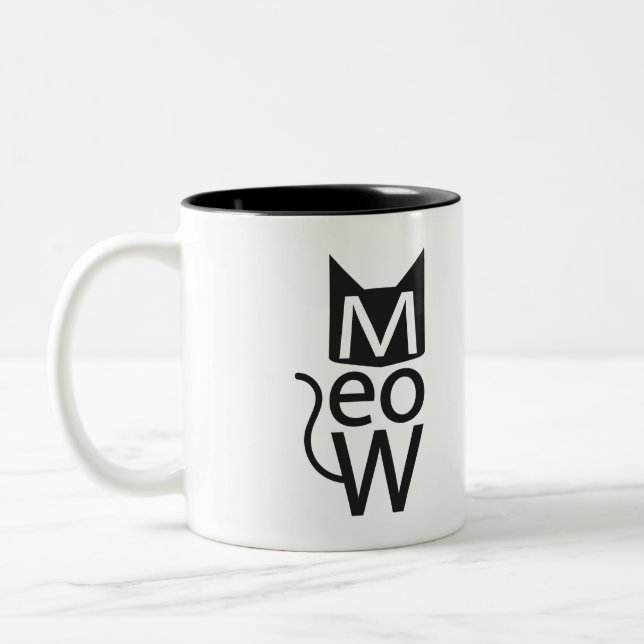 Meow Cat Typographic Two-Tone Coffee Mug (Left)