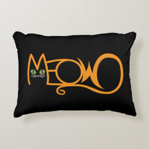 Meow Cat Typography ORANGE Accent Pillow