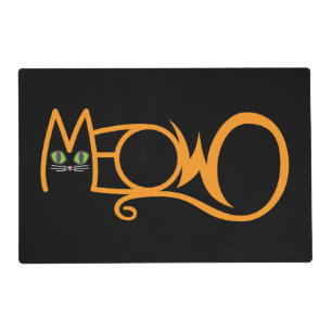 Meow Cat Typography ORANGE Placemat