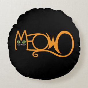Meow Cat Typography ORANGE Round Pillow