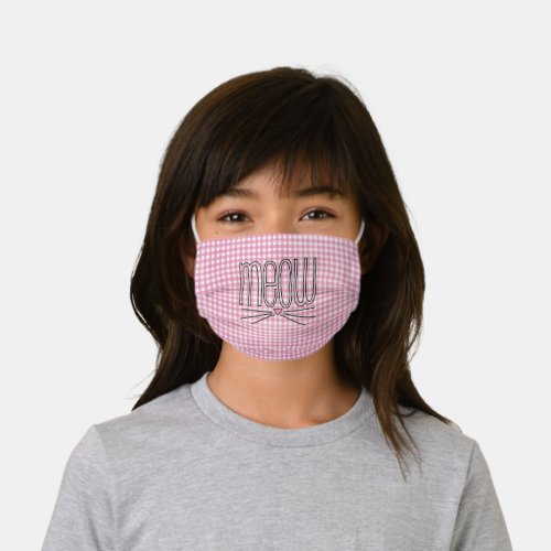 Meow cat whiskers on gingham kids cloth face mask