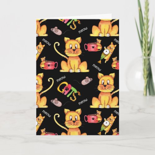 Meow Cats Black Funny Cat Lady Birthday Card