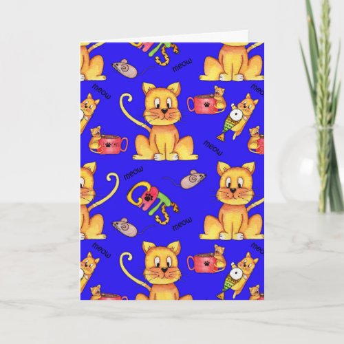 Meow Cats Blue Funny Cat Lady Birthday Card