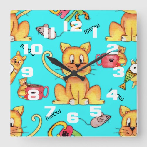 Meow Cats Square Wall Clock