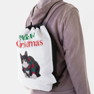 MEOW CHRISTMAS CAT DRAWSTRING BAG