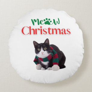 MEOW CHRISTMAS CAT ROUND PILLOW
