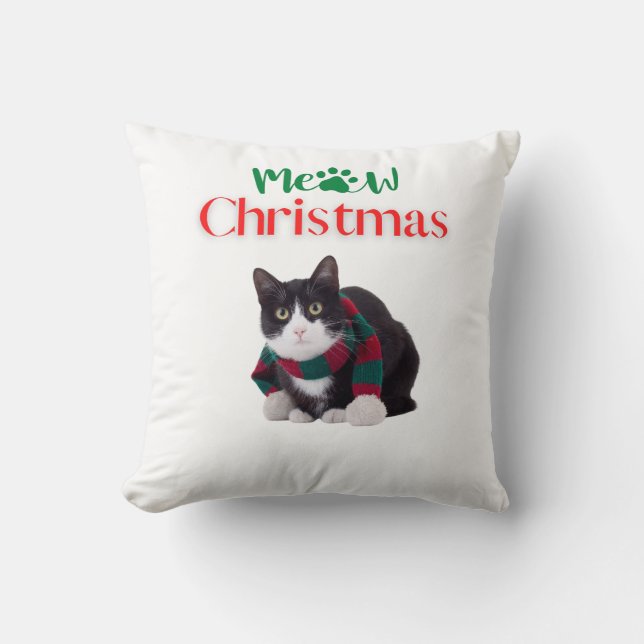 MEOW CHRISTMAS CAT THROW PILLOW (Front)