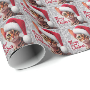 Meow Christmas Devon Rex Cat, Xmas Santa Cat Wrapping Paper