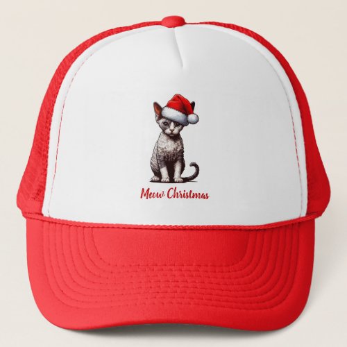 Meow Christmas Devon Rex Cat Xmas Santa Kitten Trucker Hat