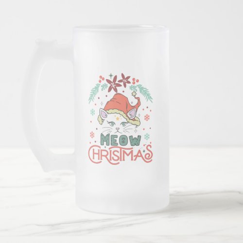 Meow Christmas Merry Christmas Frosted Glass Beer Mug