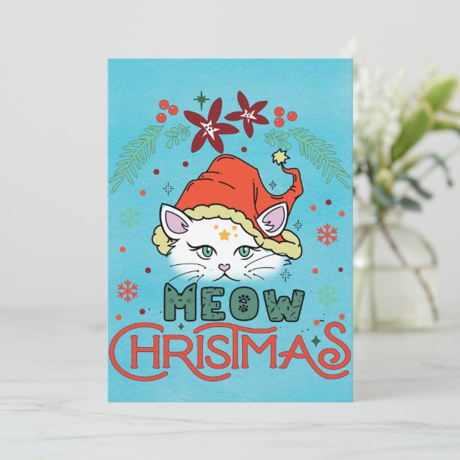 Meow Christmas, Merry Christmas Holiday Card (Standing Front)