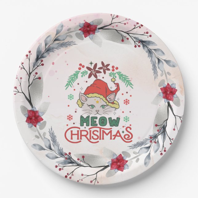 Meow Christmas, Merry Christmas Paper Plates (Front)