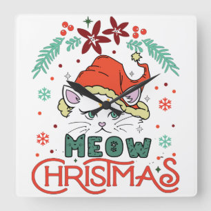 Meow Christmas, Merry Christmas Square Wall Clock