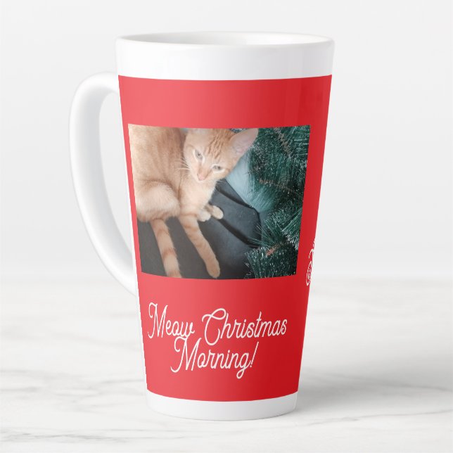 Meow Christmas Morning , photo,text, replacable  Latte Mug (Left Angle)