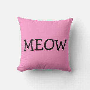 MEOW, Cotton Throw Pillow, Pink Pillow
