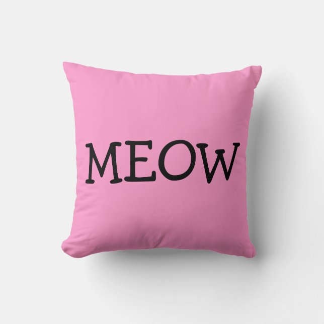 MEOW, Cotton Throw Pillow, Pink Pillow (Front)