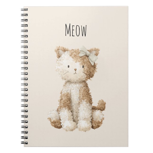 Meow Cream Tan Cat Bow Notebook (Front)