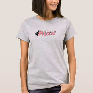 Meow Cute Black Cat Peeking Pink Typography Design T-Shirt