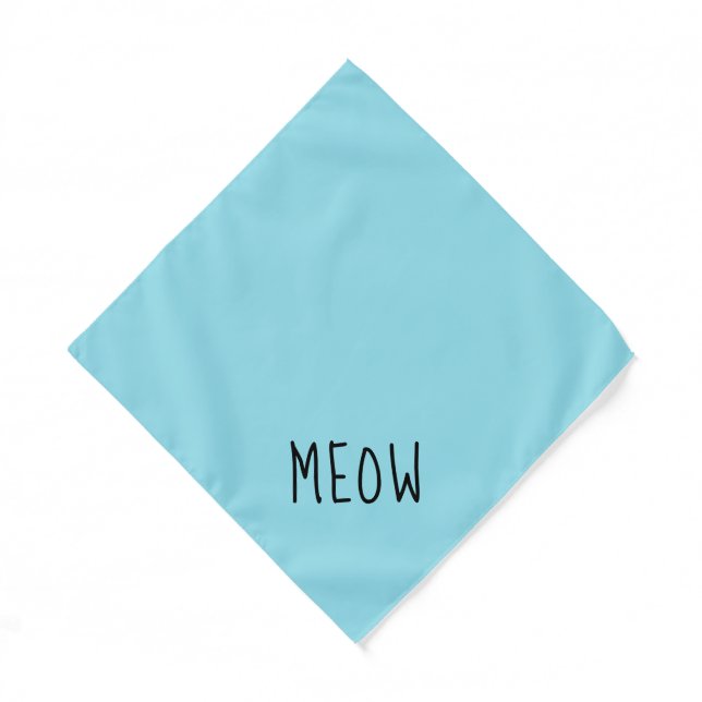 Meow Cute Black Text Small Teal Pet Bandana (Front)