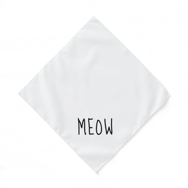 Meow Cute Black Text Small White Pet Bandana (Front)