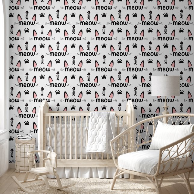 Meow - Cute Blue and Pink Cats Ears, Paws Kids Wallpaper (Kids)