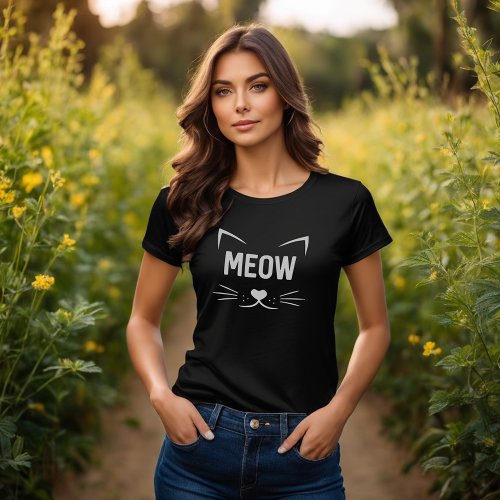 Meow Cute Cat Face Cartoon Graphic Tee Shirt