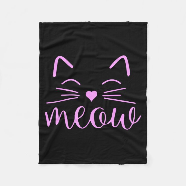 Meow Cute Cat Face Funny Quote For Cat Fans  Fleece Blanket (Front)