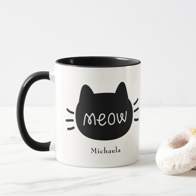 Meow Cute Cat Face Mug (With Donut)