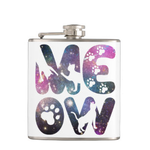 Meow – Cute Cat Silhouettes and Paw Prints Design Flask