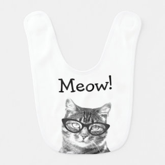 Meow! Cute cat with glasses baby bib
