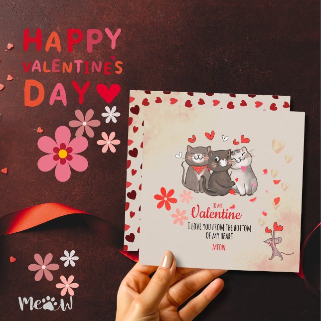 Meow Cute Cats Valentines Flat Holiday Card (Meow Cute Cats Valentines Flat Holiday Card)